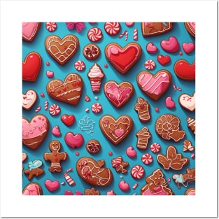 Colorful candies and gingerbread pattern Posters and Art